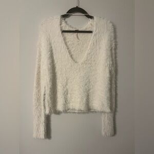 Free People Soft White V-Neck Sweater